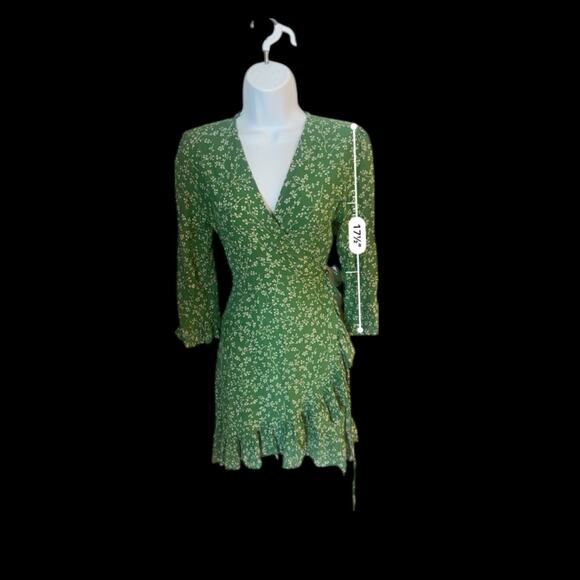 FaithfulThe Brand Bell Sleeve Floral‎ Carmel Wrap Dress 4 Green Boho Cottage - Picture 4 of 8